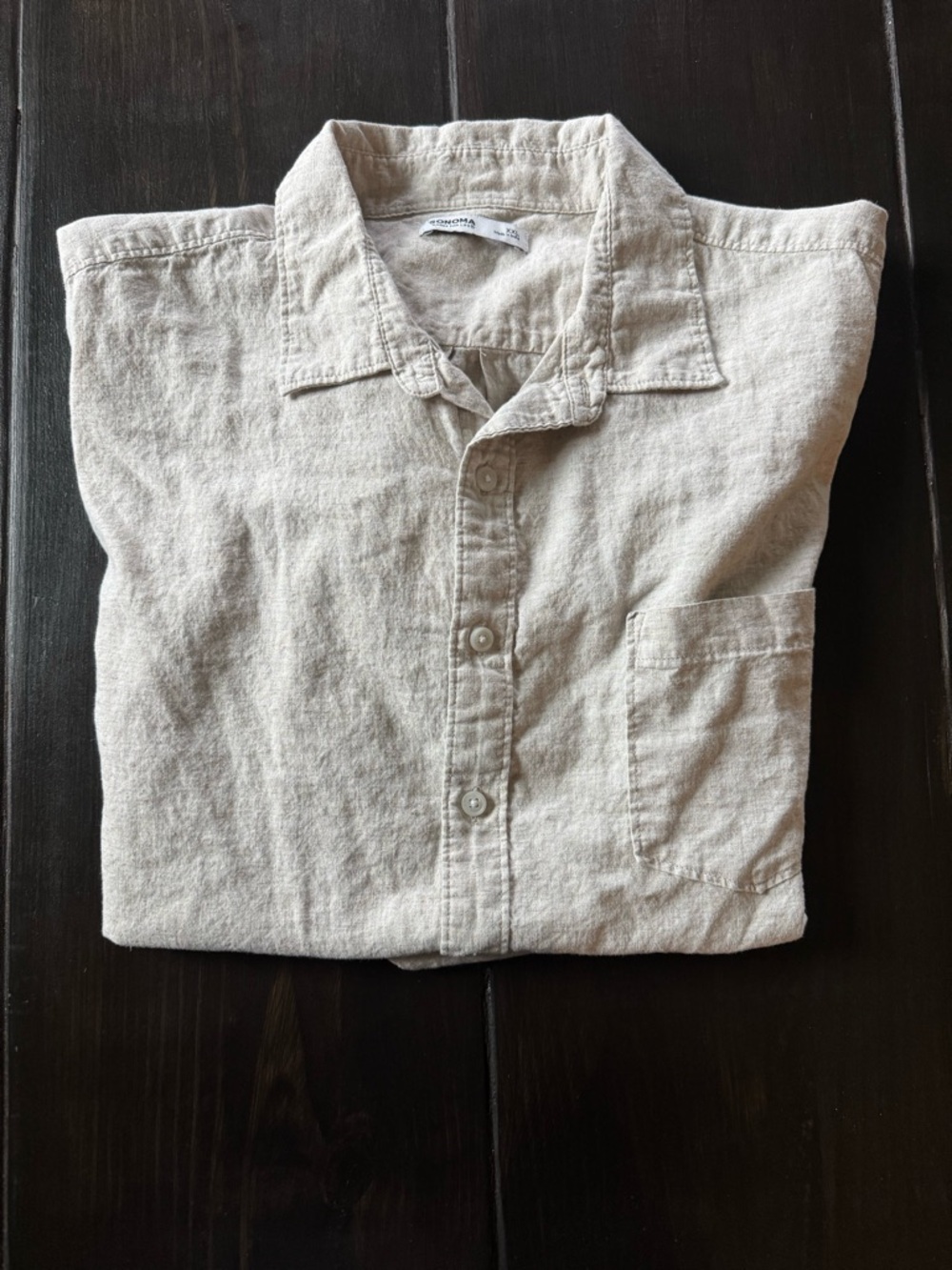 Sonoma Men's Beige Button-Down Linen-Blend Shirt